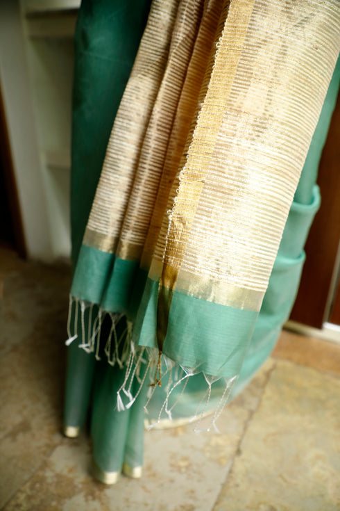 Handwoven Sea Green Maheshwari Saree